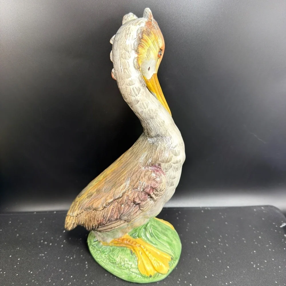 Italian Grebe Water Bird Figurines Set Majolica Stork Crane Hand Painted Italy